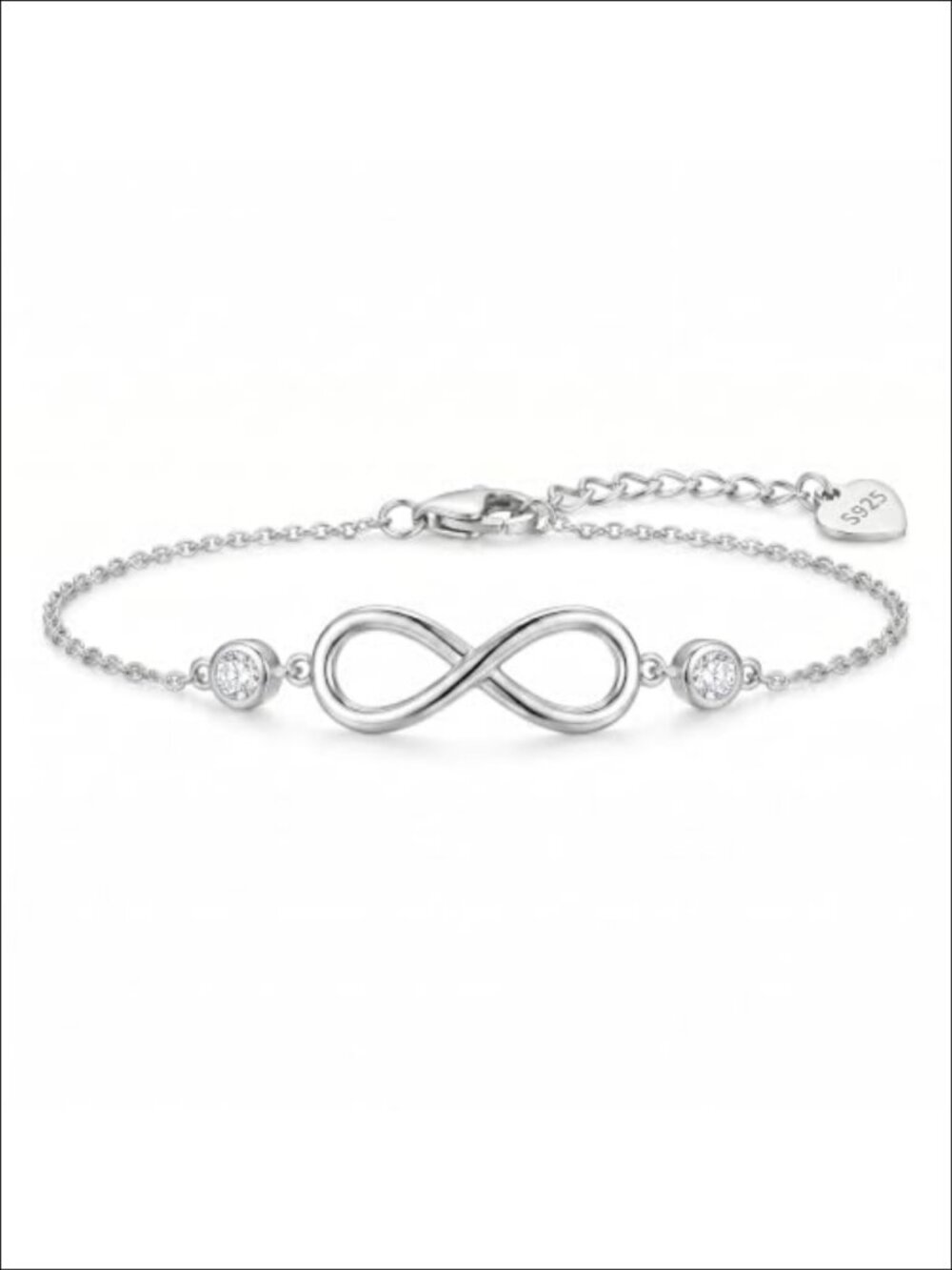 Sterling Silver Infinity Anklet with Lab Grown Diamond Adjustable Chain